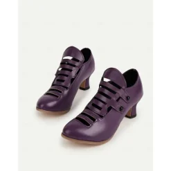 Women's Purple Edwardian Cage Strap Heels – Vintage 1900s-Inspired Faux Leather Kitten Heel Dress Shoes, Retro Costume Footwear for Historical Reenactment, Theater, and Gothic Lolita Style