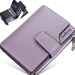 Women's Purple Faux Leather Bifold Wallet – Stylish Zipper Coin Purse with Card Holder for Daily Use and Gifts