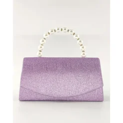 Women's Purple Glitter Clutch Bag with Pearl Handle – Elegant Evening Handbag for Parties and Weddings