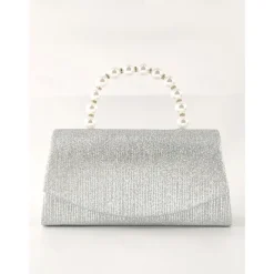 Women's Purple Glitter Clutch Bag with Pearl Handle – Elegant Evening Handbag for Parties and Weddings