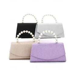 Women's Purple Glitter Clutch Bag with Pearl Handle – Elegant Evening Handbag for Parties and Weddings