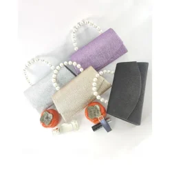 Women's Purple Glitter Clutch Bag with Pearl Handle – Elegant Evening Handbag for Parties and Weddings