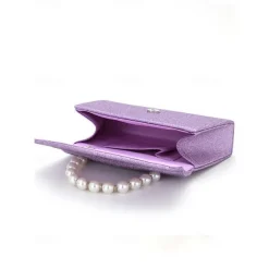 Women's Purple Glitter Clutch Bag with Pearl Handle – Elegant Evening Handbag for Parties and Weddings