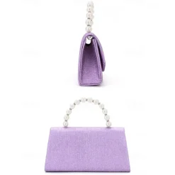 Women's Purple Glitter Clutch Bag with Pearl Handle – Elegant Evening Handbag for Parties and Weddings