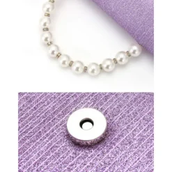 Women's Purple Glitter Clutch Bag with Pearl Handle – Elegant Evening Handbag for Parties and Weddings