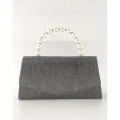 Women's Purple Glitter Clutch Bag with Pearl Handle – Elegant Evening Handbag for Parties and Weddings