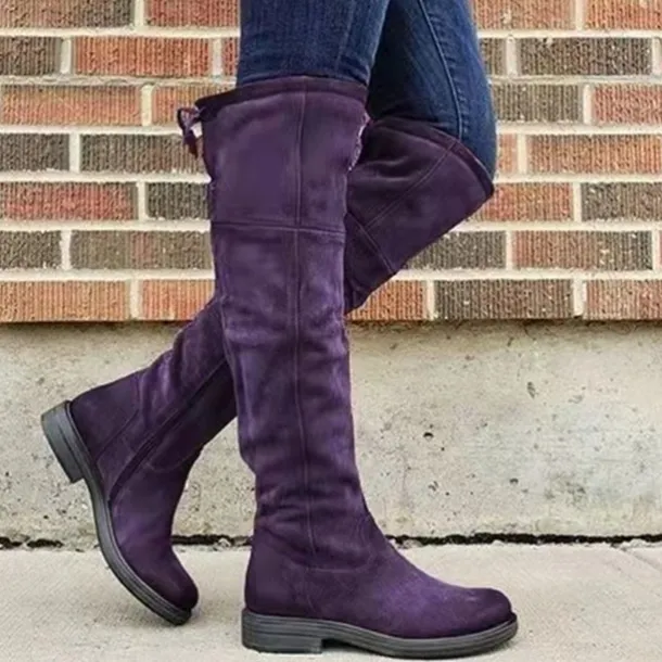 Women's Purple Over-the-Knee Suede Boots with Flat Heel - Stylish and Comfortable for Winter Casual Wear