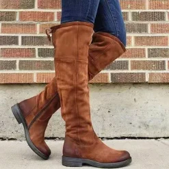 Women's Purple Over-the-Knee Suede Boots with Flat Heel - Stylish and Comfortable for Winter Casual Wear