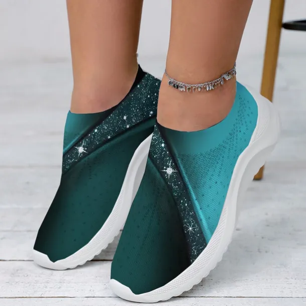 Women's Purple Printed Flyknit Slip-On Fashion Sneakers – Lightweight and Breathable Casual Footwear for Walking and Everyday Comfort