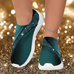Women's Purple Printed Flyknit Slip-On Fashion Sneakers – Lightweight and Breathable Casual Footwear for Walking and Everyday Comfort