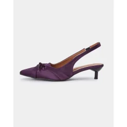 Women's Purple Satin Bow Slingback Kitten Heels – Stylish Evening & Romantic Date Shoes