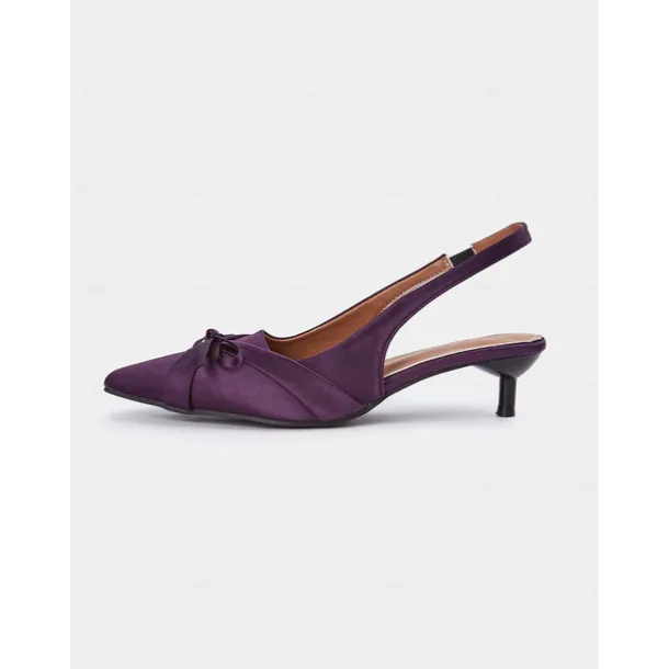 Women's Purple Satin Bow Slingback Kitten Heels – Stylish Evening & Romantic Date Shoes