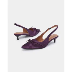 Women's Purple Satin Bow Slingback Kitten Heels – Stylish Evening & Romantic Date Shoes