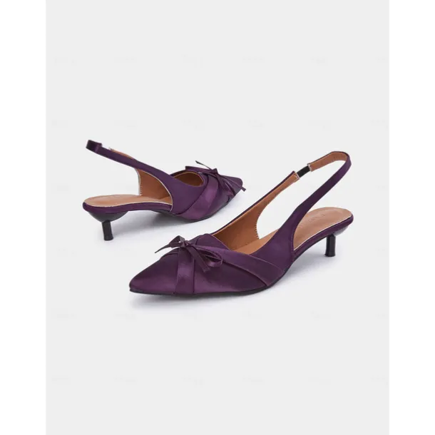Women's Purple Satin Bow Slingback Kitten Heels – Stylish Evening & Romantic Date Shoes