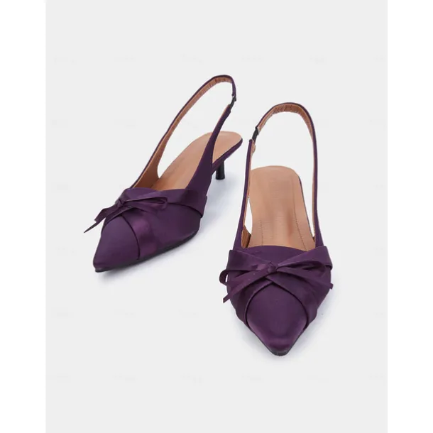 Women's Purple Satin Bow Slingback Kitten Heels – Stylish Evening & Romantic Date Shoes