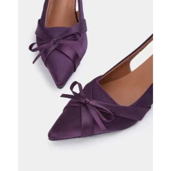 Women's Purple Satin Bow Slingback Kitten Heels – Stylish Evening & Romantic Date Shoes