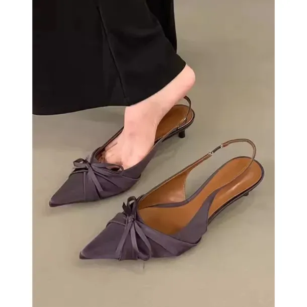 Women's Purple Satin Bow Slingback Kitten Heels – Stylish Evening & Romantic Date Shoes