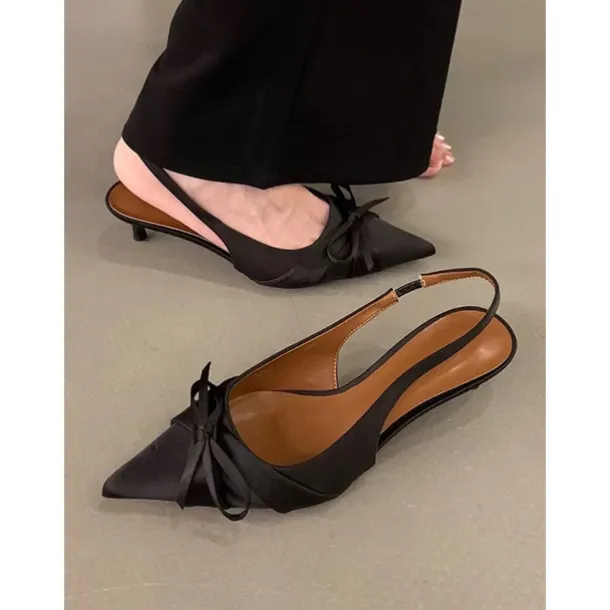 Women's Purple Satin Bow Slingback Kitten Heels – Stylish Evening & Romantic Date Shoes