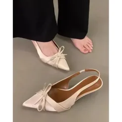 Women's Purple Satin Bow Slingback Kitten Heels – Stylish Evening & Romantic Date Shoes