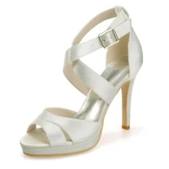 Women's Purple Satin Strappy High Heels – Platform Cocktail Sandals with Buckle Closure for Evening Parties and Weddings