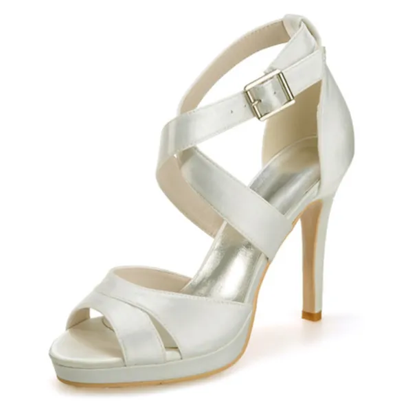 Women's Purple Satin Strappy High Heels – Platform Cocktail Sandals with Buckle Closure for Evening Parties and Weddings