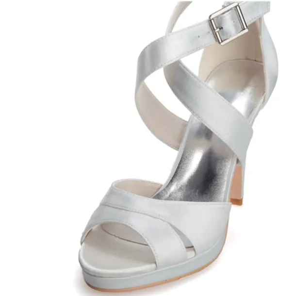Women's Purple Satin Strappy High Heels – Platform Cocktail Sandals with Buckle Closure for Evening Parties and Weddings
