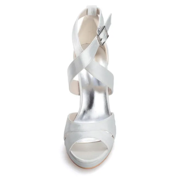 Women's Purple Satin Strappy High Heels – Platform Cocktail Sandals with Buckle Closure for Evening Parties and Weddings