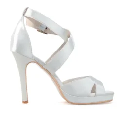 Women's Purple Satin Strappy High Heels – Platform Cocktail Sandals with Buckle Closure for Evening Parties and Weddings