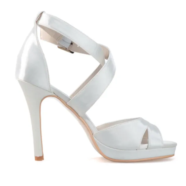 Women's Purple Satin Strappy High Heels – Platform Cocktail Sandals with Buckle Closure for Evening Parties and Weddings