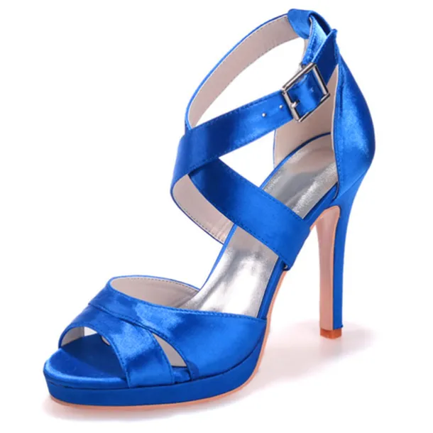 Women's Purple Satin Strappy High Heels – Platform Cocktail Sandals with Buckle Closure for Evening Parties and Weddings