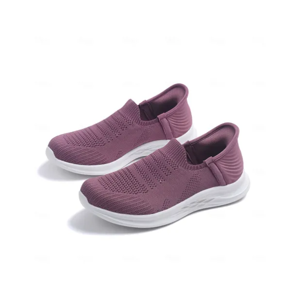 Women's Purple Slip-On Knit Walking Sneakers – Lightweight Breathable Athletic Shoes for Travel, Errands & Leisure Sports