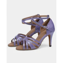 Women's Purple Strappy Latin Dance Shoes - Open-Toe High Heel Sandals for Salsa, Tango, and Ballroom Performances