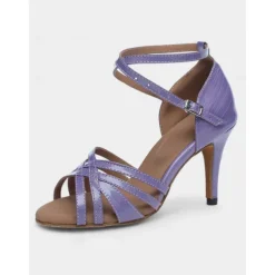 Women's Purple Strappy Latin Dance Shoes - Open-Toe High Heel Sandals for Salsa, Tango, and Ballroom Performances