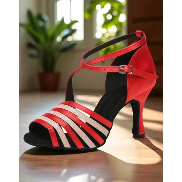 Women's Purple Strappy Satin Dance Heels with Glitter Accents - Professional Gatsby Party Ballroom Shoes