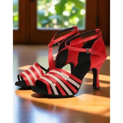 Women's Purple Strappy Satin Dance Heels with Glitter Accents - Professional Gatsby Party Ballroom Shoes