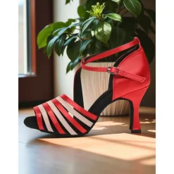 Women's Purple Strappy Satin Dance Heels with Glitter Accents - Professional Gatsby Party Ballroom Shoes