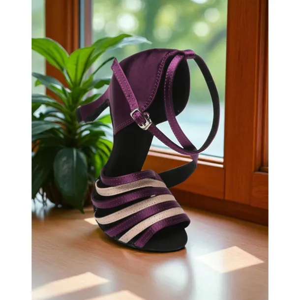 Women's Purple Strappy Satin Dance Heels with Glitter Accents - Professional Gatsby Party Ballroom Shoes