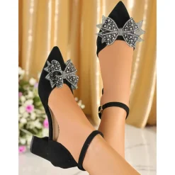Women's Purple Velvet Block Heel Shoes with Rhinestone Bow and Ankle Strap - Elegant Party and Cocktail Heels for Ladies