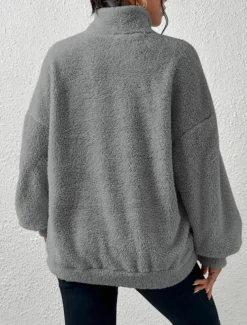 Women's Quarter Zipper Sweater Pullover Casual Soft Pure Color Fuzzy Stand Collar Pocket Long Sleeve Regular Tops Knit Outdoor Daily Weekend Black Apricot Fall Winter