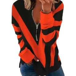 Women's Quarter Zipper Sweater Pullover Color Block Abstract Casual Basic V Neck Long Sleeve Spring & Fall Fall & Winter Comfrt Breathable Soft Fabric