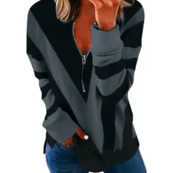 Women's Quarter Zipper Sweater Pullover Color Block Abstract Casual Basic V Neck Long Sleeve Spring & Fall Fall & Winter Comfrt Breathable Soft Fabric