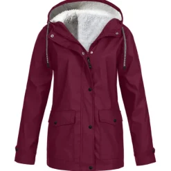 Women's Rain Jacket Raincoat Hiking Fleece Jacket Winter Outdoor Warm Waterproof Windproof Fleece Hooded Parka Outerwear Windbreaker Trench Coat Top Full Zip Skiing Fishing Casual