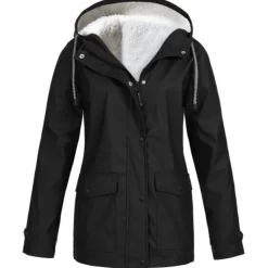 Women's Rain Jacket Raincoat Hiking Fleece Jacket Winter Outdoor Warm Waterproof Windproof Fleece Hooded Parka Outerwear Windbreaker Trench Coat Top Full Zip Skiing Fishing Casual