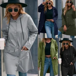 Women's Rain Jacket Waterproof Hiking Jacket Raincoat Windbreaker Winter Outdoor Quick Dry Lightweight Breathable Outerwear Hoodie Parka Trench Coat Camping Hunting Fishing Navy Green Dark