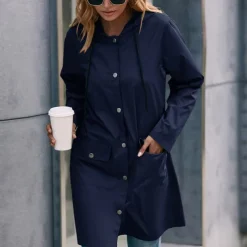 Women's Rain Jacket Waterproof Hiking Jacket Raincoat Windbreaker Winter Outdoor Quick Dry Lightweight Breathable Outerwear Hoodie Parka Trench Coat Camping Hunting Fishing Navy Green Dark