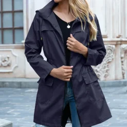 Women's Rain Poncho Hiking Raincoat Waterproof Hiking Jacket Outdoor Thermal Warm Waterproof Windproof Breathable Hoodie Poncho Top Full Length Visible Zipper Fishing Climbing Running Grass Green