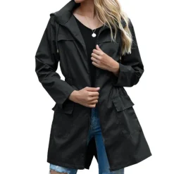 Women's Rain Poncho Hiking Raincoat Waterproof Hiking Jacket Outdoor Thermal Warm Waterproof Windproof Breathable Hoodie Poncho Top Full Length Visible Zipper Fishing Climbing Running Grass Green