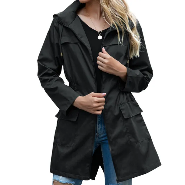 Women's Rain Poncho Hiking Raincoat Waterproof Hiking Jacket Outdoor Thermal Warm Waterproof Windproof Breathable Hoodie Poncho Top Full Length Visible Zipper Fishing Climbing Running Grass Green