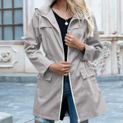 Women's Rain Poncho Hiking Raincoat Waterproof Hiking Jacket Outdoor Thermal Warm Waterproof Windproof Breathable Hoodie Poncho Top Full Length Visible Zipper Fishing Climbing Running Grass Green