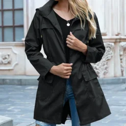 Women's Rain Poncho Hiking Raincoat Waterproof Hiking Jacket Outdoor Thermal Warm Waterproof Windproof Breathable Hoodie Poncho Top Full Length Visible Zipper Fishing Climbing Running Grass Green